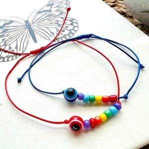 Get 10 PRIDE Evil Eye Beaded Adjustable Bracelet LGBTQIA - Rainbow